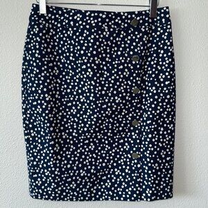 NWT Talbots Blue White Polka Dots Faux Wrap Skirt Silver Buttons Size 2P‎